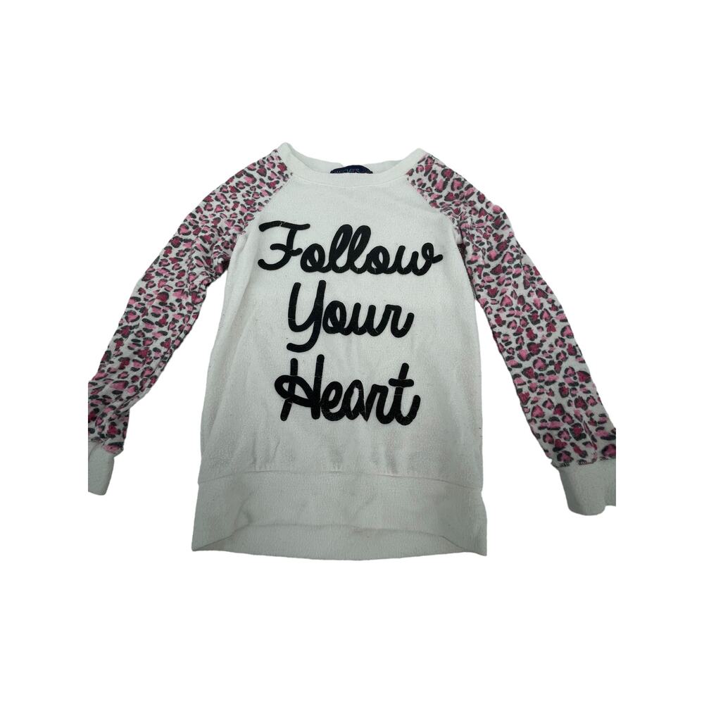 Weavers Girls Leopard Print Follow Your Heart Sweater Youth Size Small